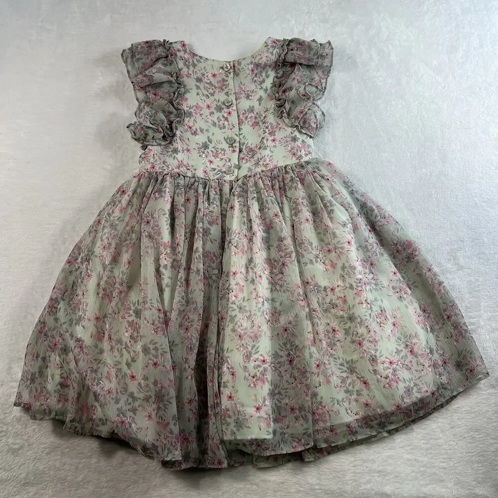 Pippa & Julie Girls 6X Dress Floral Print Ruffles Chiffon Lined Princess Cottage